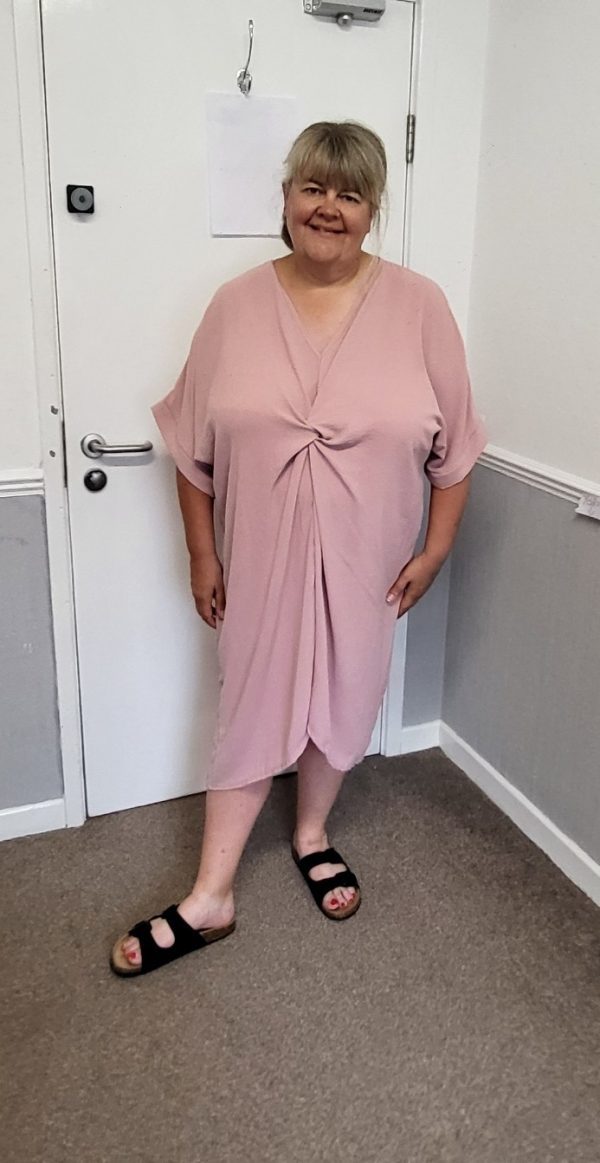New Ladies Rose Pink V Neck Knot Dress One Size fits sizes 18 20 22 - Image 8