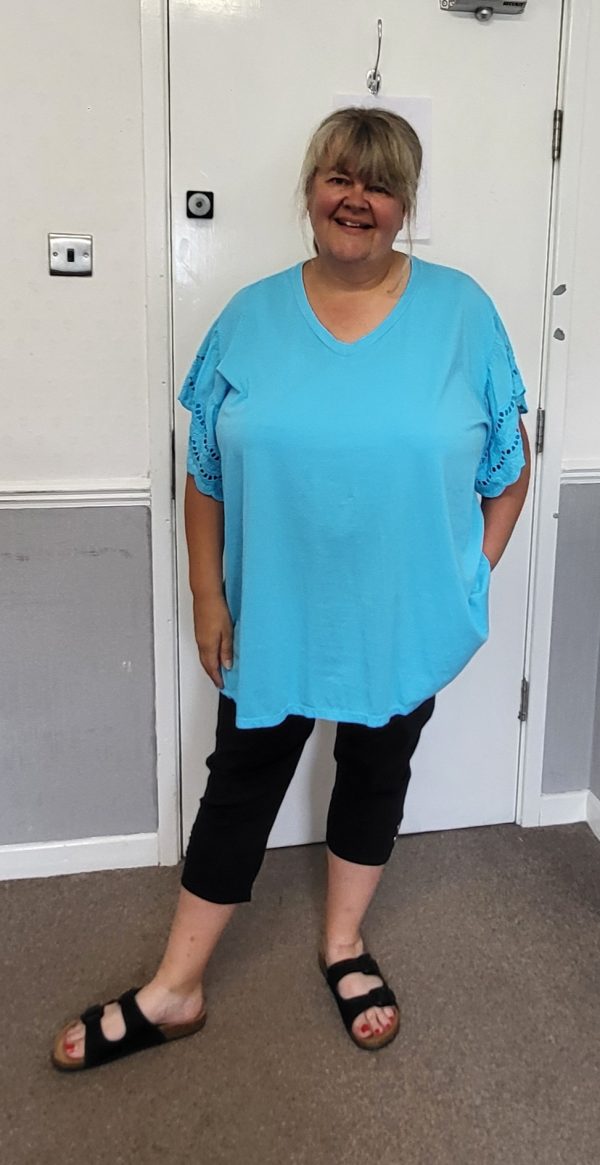 New Ladies Turquoise Blue Plus Size V Neck T-shirt One Size fits sizes 18 20 22 24 - Image 7