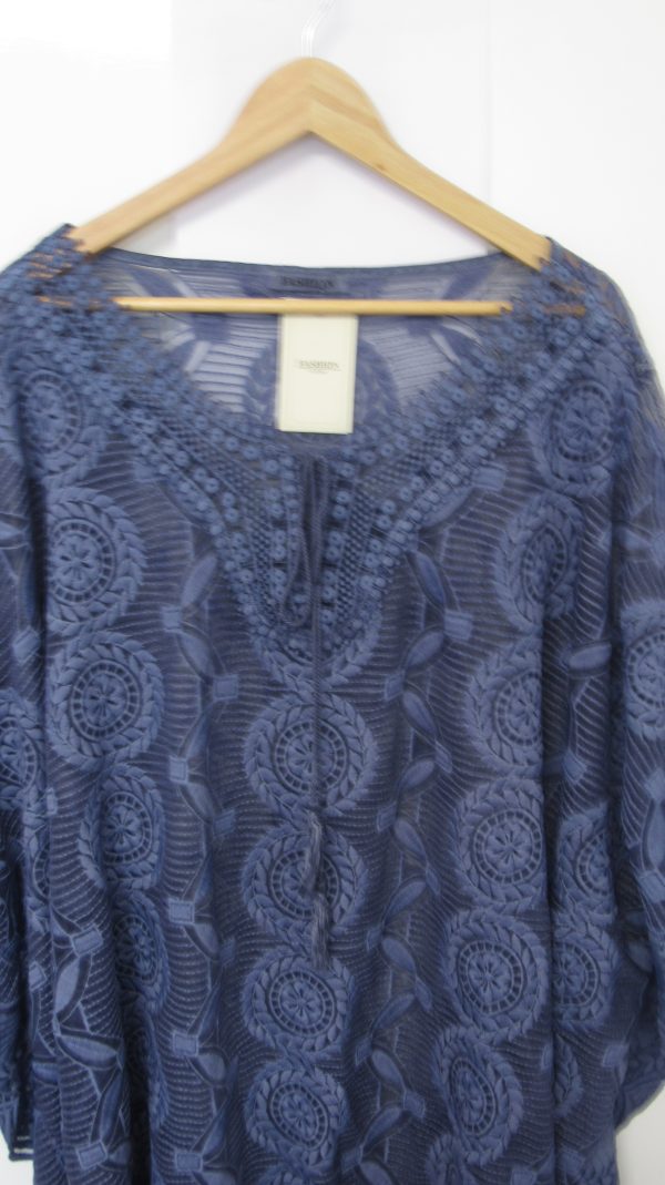 New Ladies Blue Lacy Kaftan One Size fits sizes 18 20 22 24 - Image 3