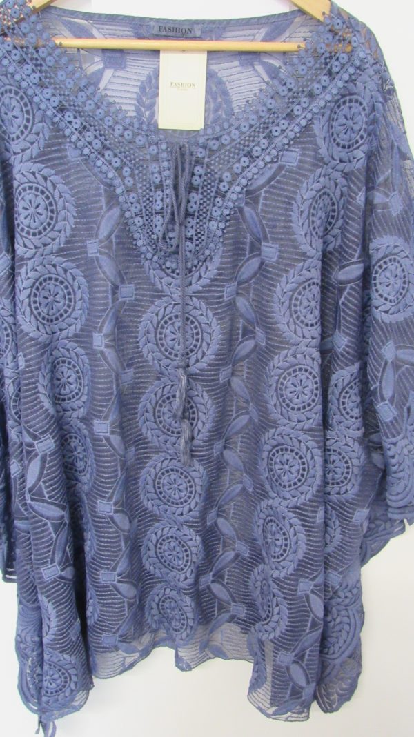 New Ladies Blue Lacy Kaftan One Size fits sizes 18 20 22 24 - Image 4