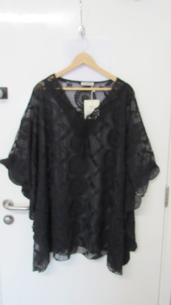 New Ladies Black Lacy Kaftan One Size fits sizes 18 20 22 24