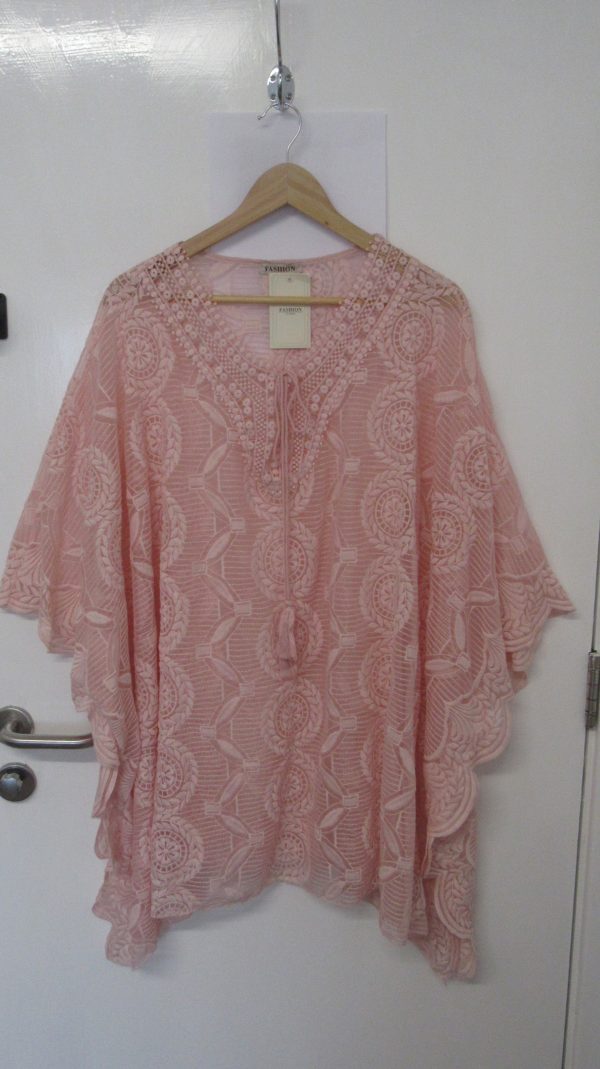 New Ladies Pale Pink Lacy Kaftan One Size fits sizes 18 20 22 24