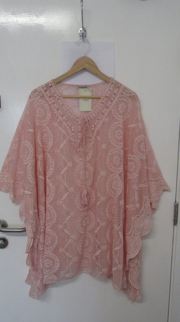 New Ladies Pale Pink Lacy Kaftan One Size fits sizes 18 20 22 24 - Image 2