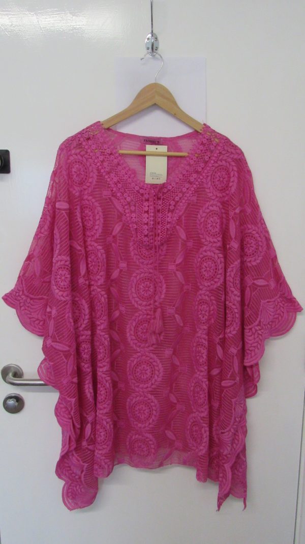 New Ladies Cerise Pink Lacy Kaftan One Size fits sizes 18 20 22 24 - Image 2