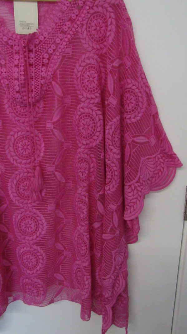 New Ladies Cerise Pink Lacy Kaftan One Size fits sizes 18 20 22 24 - Image 3