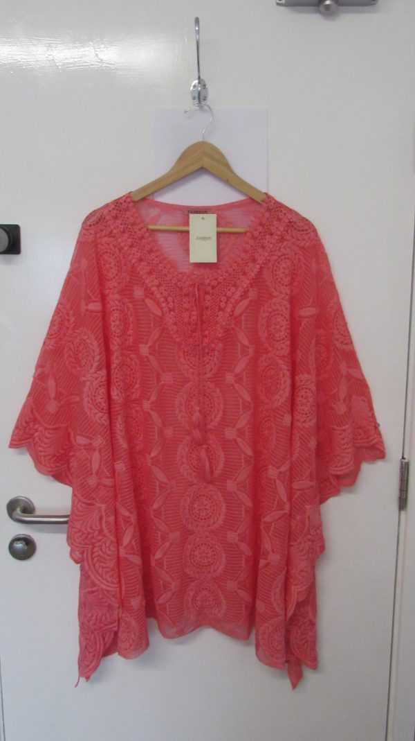 New Ladies Coral Lacy Kaftan One Size fits sizes 18 20 22 24