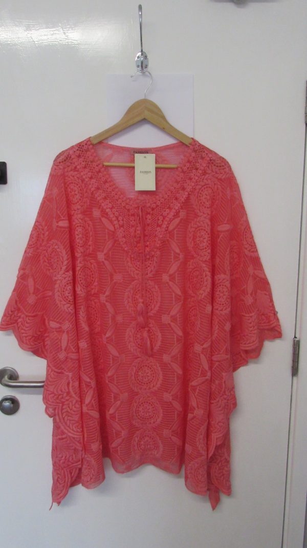 New Ladies Coral Lacy Kaftan One Size fits sizes 18 20 22 24 - Image 2