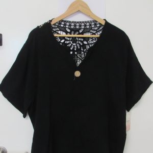 New Black Lacy Back Cheesecloth Top One Size fits sizes 16 18 20 22