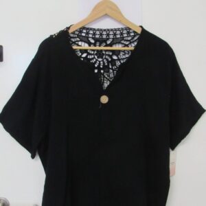 New Black Lacy Back Cheesecloth Top One Size fits sizes 16 18 20 22