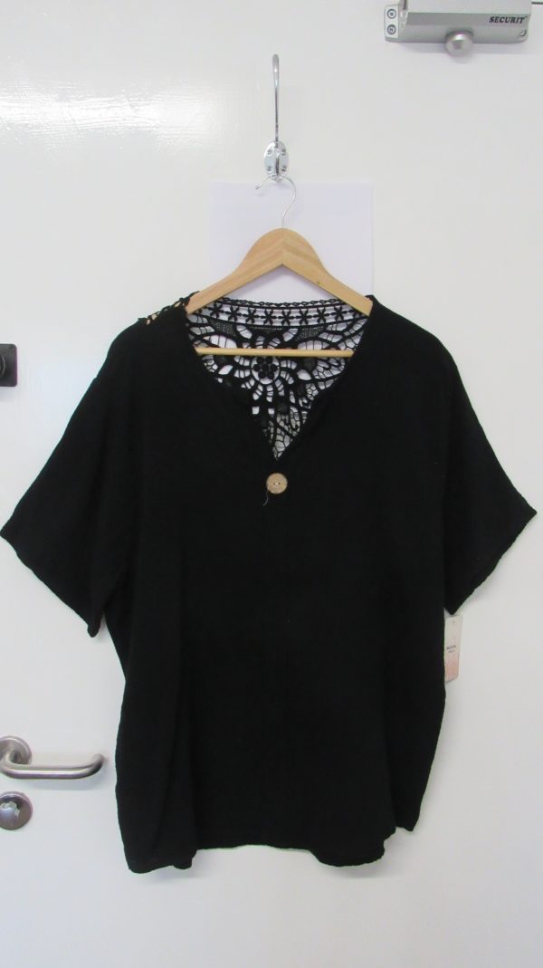 New Black Lacy Back Cheesecloth Top One Size fits sizes 16 18 20 22 - Image 2