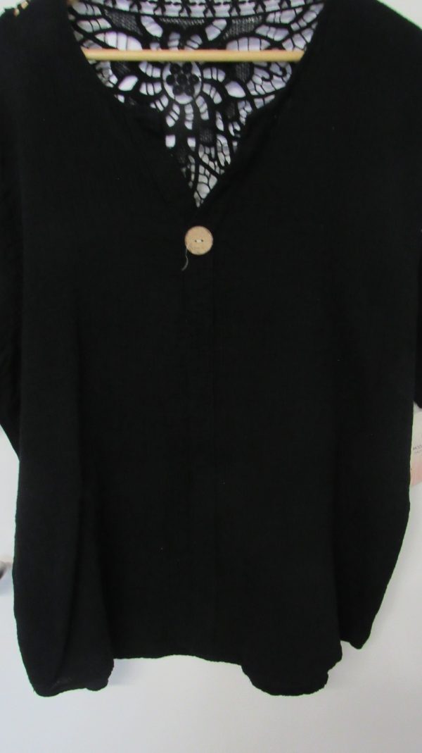 New Black Lacy Back Cheesecloth Top One Size fits sizes 16 18 20 22 - Image 3