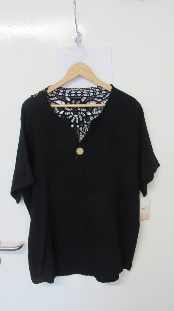 New Black Lacy Back Cheesecloth Top One Size fits sizes 16 18 20 22 - Image 4