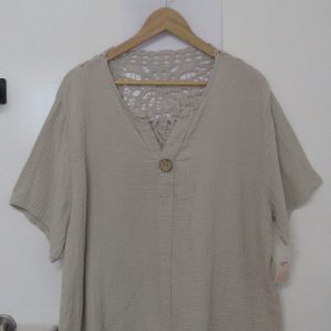 New Beige Lacy Back Cheesecloth Top One Size fits sizes 16 18 20 22