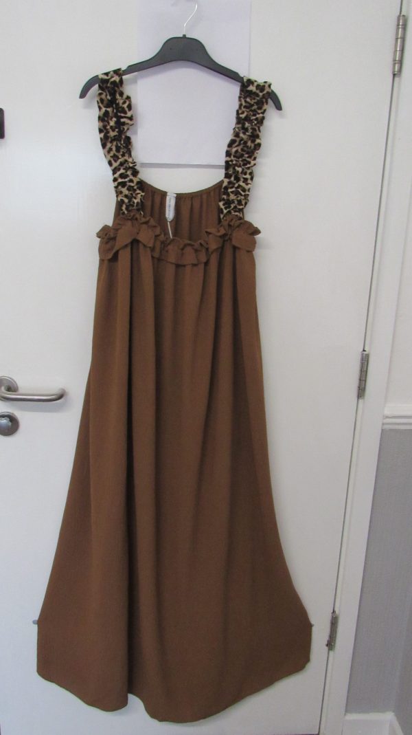 New Ladies Light Brown Animal Print Strap Sun Dress Pocket One Size fits sizes 20 22 24 - Image 2
