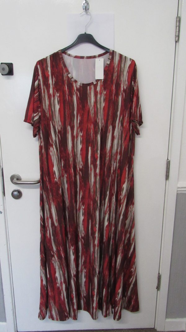 New Ladies Red Stripe Print Stretchy Dress One Size fits sizes 18 20 22 24