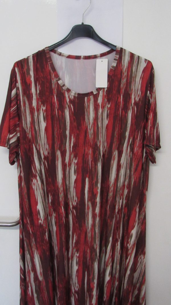 New Ladies Red Stripe Print Stretchy Dress One Size fits sizes 18 20 22 24 - Image 3