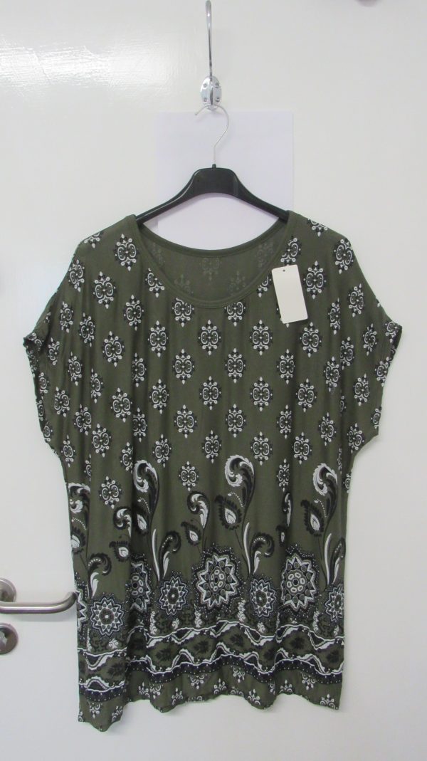 New Ladies Khaki Floral T-shirt One Size fits sizes 16 18 20 22 - Image 2