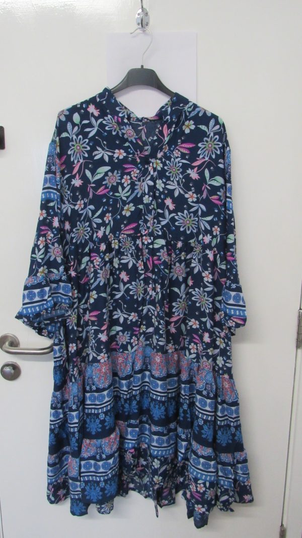 New Ladies Blue Floral Midi Length Dress One Size fits sizes 18 20 22