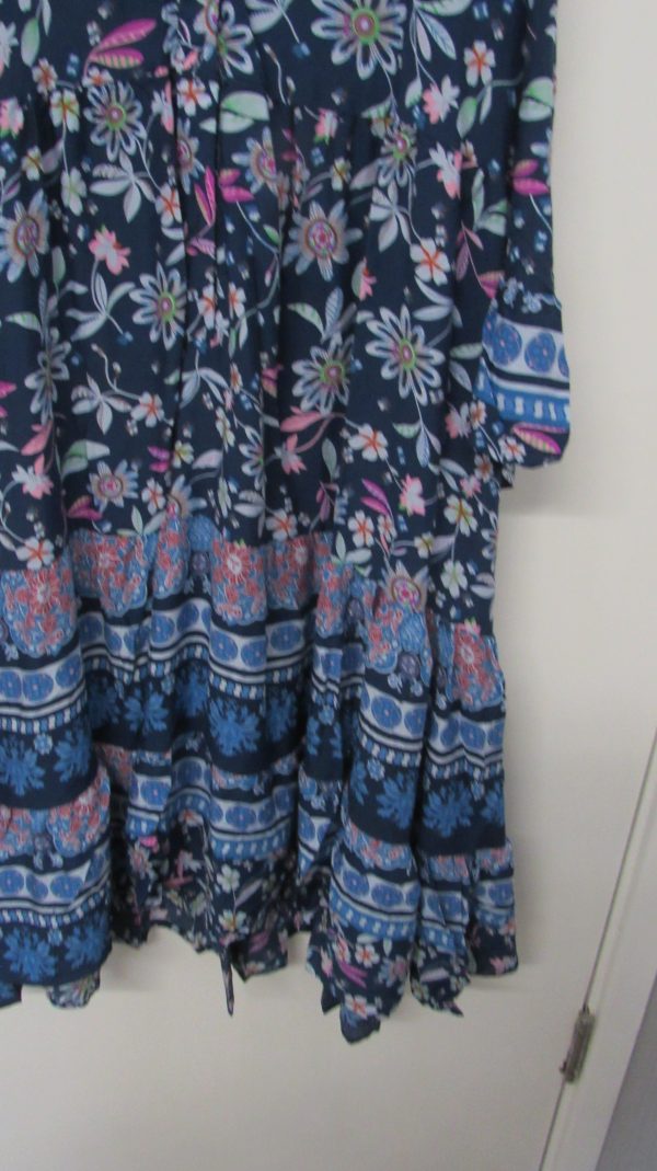 New Ladies Blue Floral Midi Length Dress One Size fits sizes 18 20 22 - Image 3