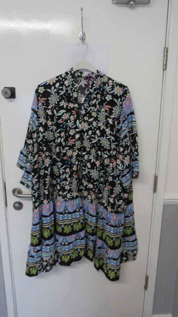 New Ladies Black Floral Midi Length Dress One Size fits sizes 18 20 22