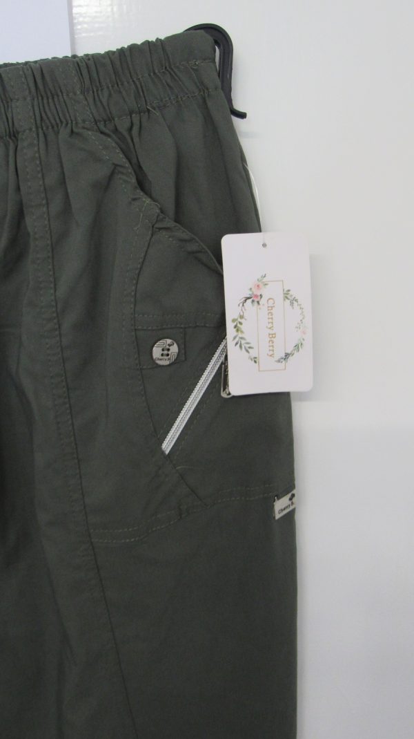 Cherry Berry Khaki 3/4 length stretchy trousers Size T8 UK 22 - Image 3
