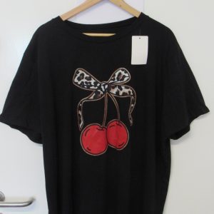 New Ladies Black Cherry T-shirt One Size fits sizes 18 20 22