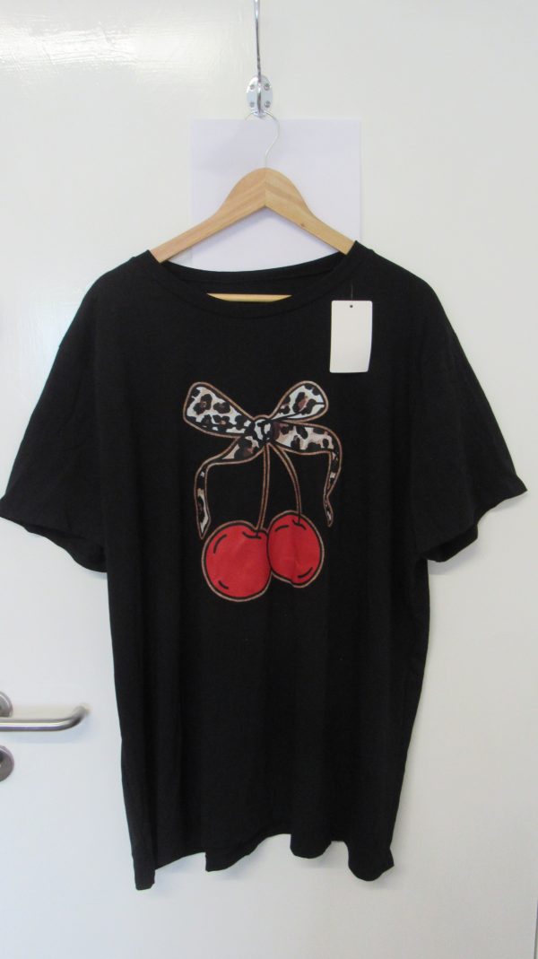 New Ladies Black Cherry T-shirt One Size fits sizes 18 20 22