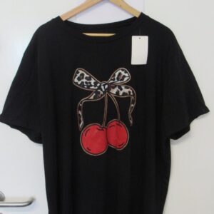 New Ladies Black Cherry T-shirt One Size fits sizes 18 20 22