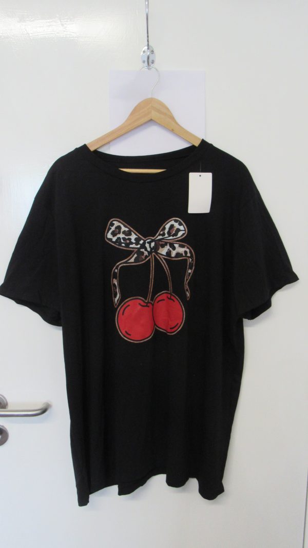 New Ladies Black Cherry T-shirt One Size fits sizes 18 20 22 - Image 2