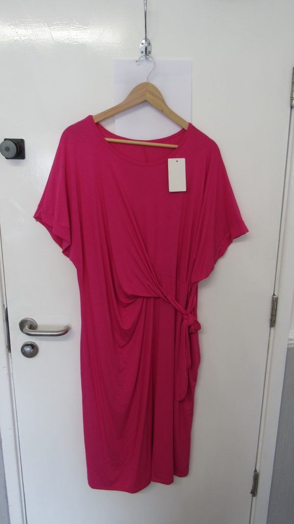 New Ladies Cerise Pink Wrap Around Detail Dress One Size fits sizes 16 18 20 22 - Image 2