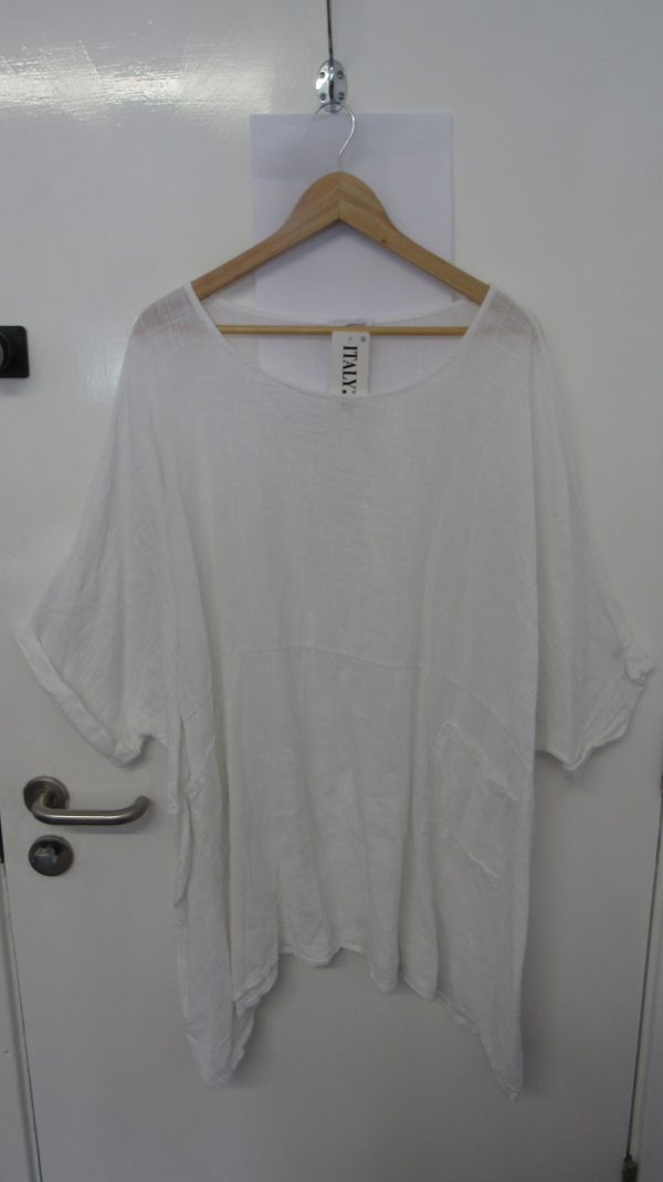 New Ladies Pocket White Plus Size 100% Cotton Top One Size fits sizes 22 24 26 28