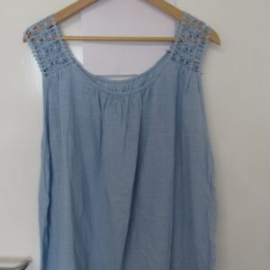 New Ladies Light Blue Lacy Sleeveless Top One Size fits sizes 16 18 20
