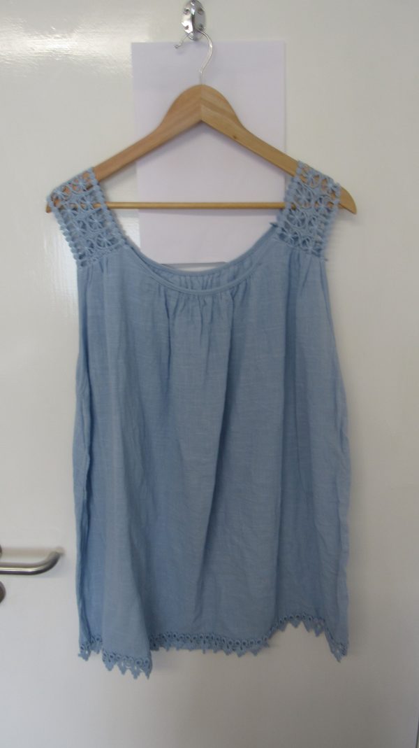 New Ladies Light Blue Lacy Sleeveless Top One Size fits sizes 16 18 20 - Image 2