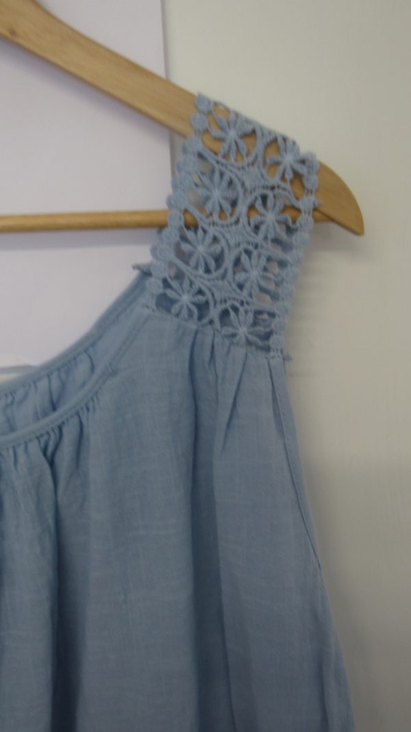 New Ladies Light Blue Lacy Sleeveless Top One Size fits sizes 16 18 20 - Image 3