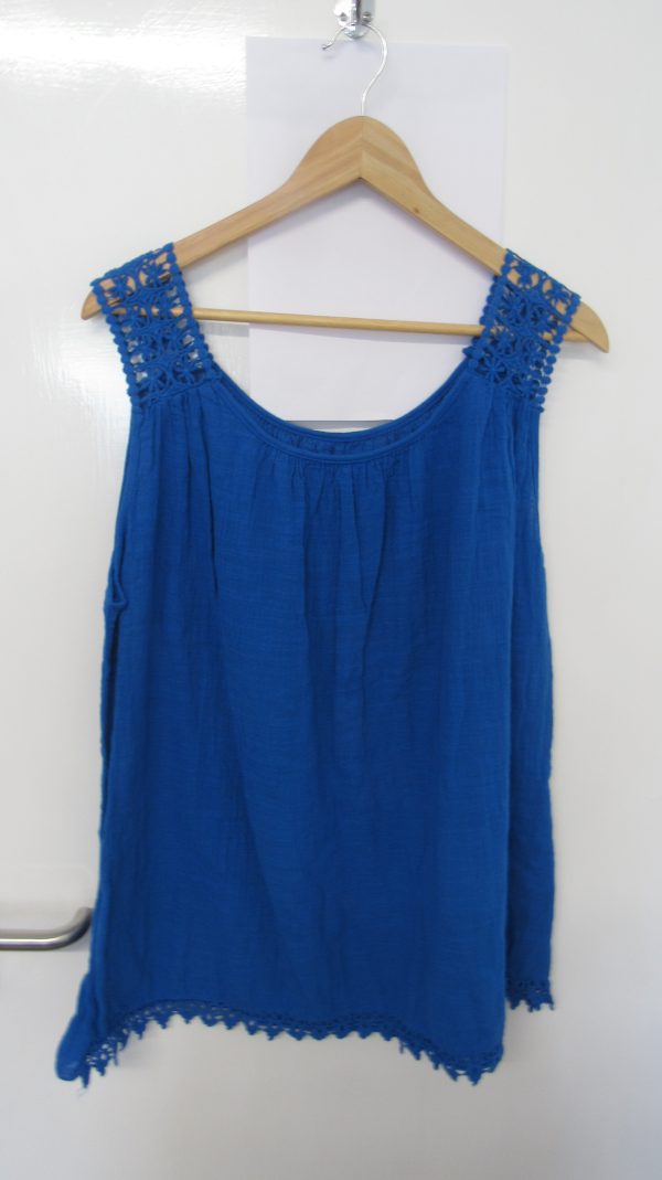 New Ladies Royal Blue Lacy Sleeveless Top One Size fits sizes 16 18 20