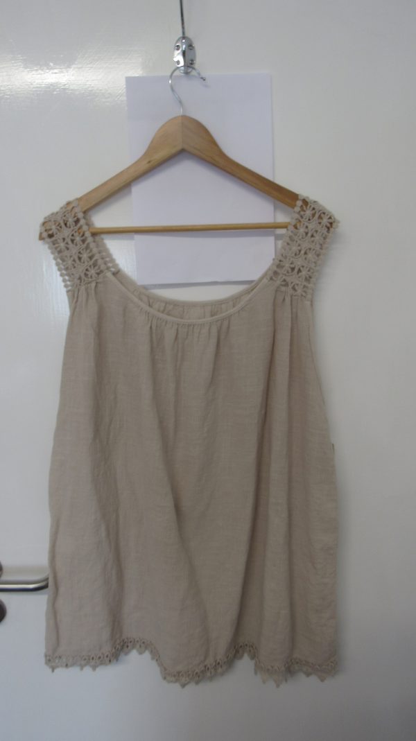 New Ladies Beige Lacy Sleeveless Top One Size fits sizes 16 18 20