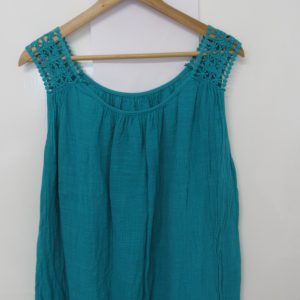 New Ladies Turquoise Lacy Sleeveless Top One Size fits sizes 16 18 20