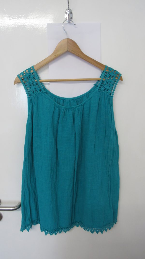 New Ladies Turquoise Lacy Sleeveless Top One Size fits sizes 16 18 20 - Image 2