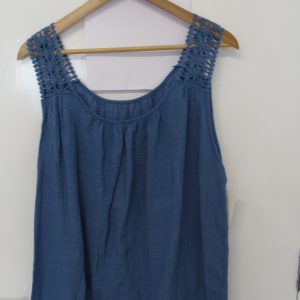 New Ladies Denim Blue Lacy Sleeveless Top One Size fits sizes 16 18 20
