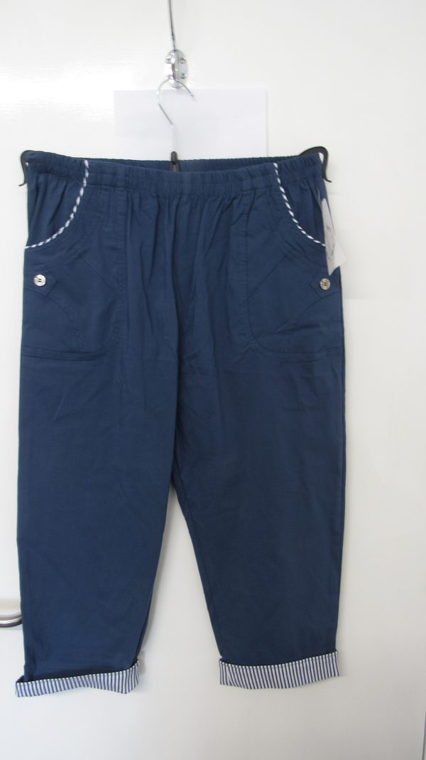 Cherry Berry Indigo Blue Stripe 3/4 Length Trousers Size T7 UK 20 - Image 2