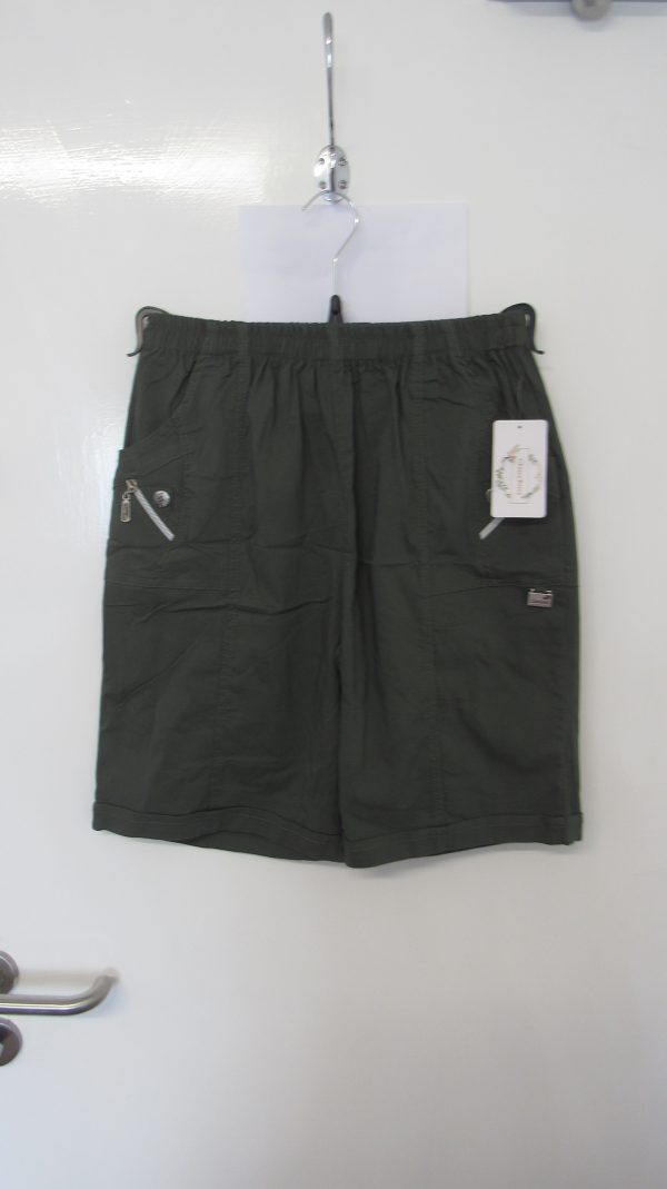 Cherry Berry Khaki Green Stretchy Shorts Size T4 UK 14 - Image 2