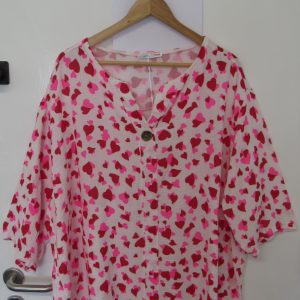 New Ladies Pink Red Heart Tunic Top One Size fits sizes 18 20 22
