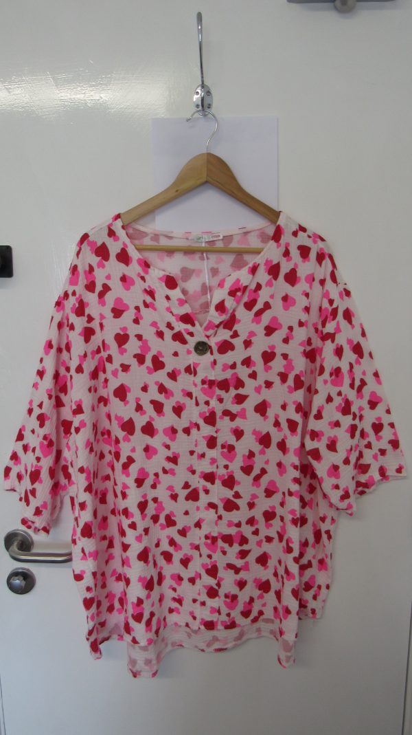 New Ladies Pink Red Heart Tunic Top One Size fits sizes 18 20 22