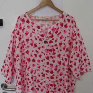 New Ladies Pink Red Heart Tunic Top One Size fits sizes 18 20 22
