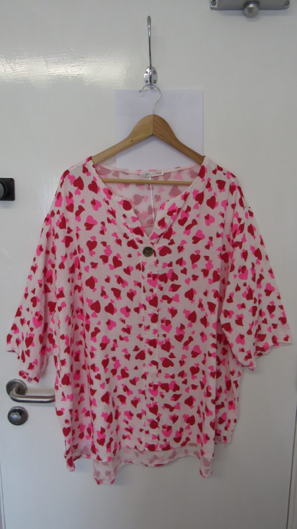 New Ladies Pink Red Heart Tunic Top One Size fits sizes 18 20 22 - Image 2