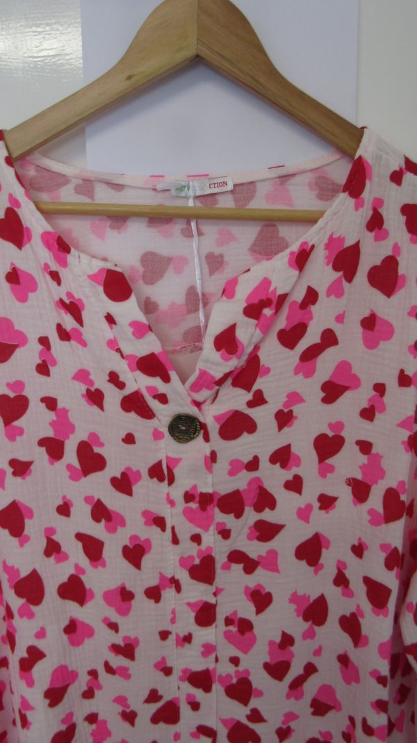 New Ladies Pink Red Heart Tunic Top One Size fits sizes 18 20 22 - Image 3