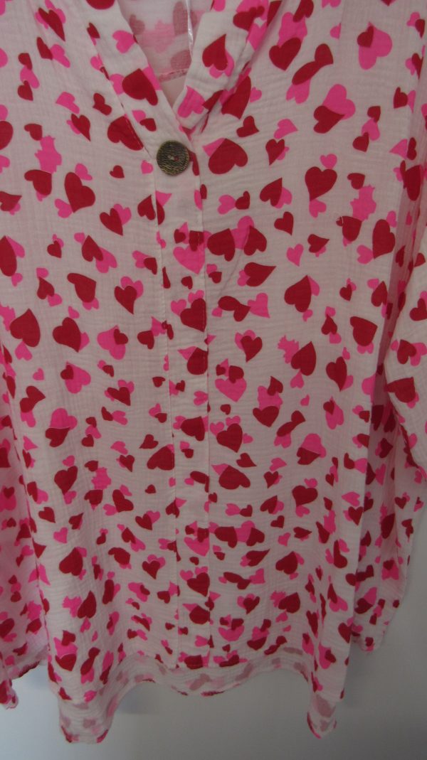 New Ladies Pink Red Heart Tunic Top One Size fits sizes 18 20 22 - Image 5