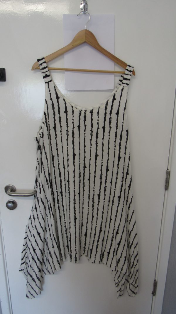New Ladies White with black stripe Handkerchief Sun Dress One Size fits sizes 16 18 20 NON RETURNABLE