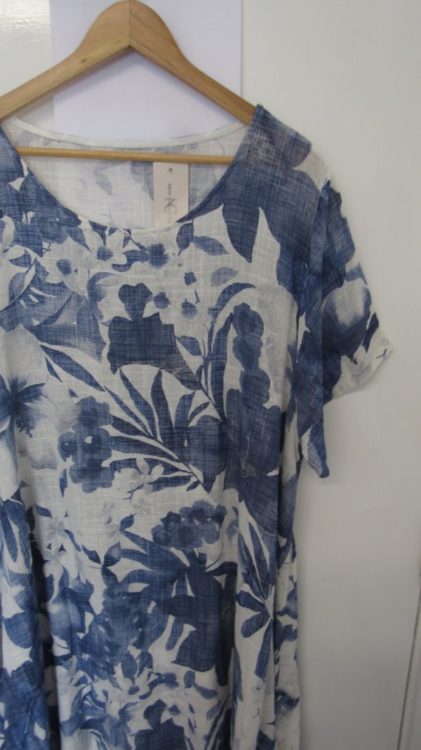 New Denim Blue Floral Pocket Dress One Size fits sizes 18 20 22 - Image 3