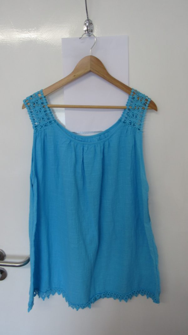 New Ladies Turquoise Lacy Sleeveless Top One Size fits sizes 16 18 20